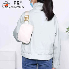Plush Shoulder Bag with Zipper Pocket for Women