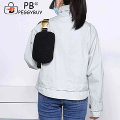 Plush Shoulder Bag with Zipper Pocket for Women