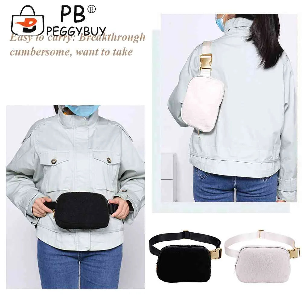 Plush Shoulder Bag with Zipper Pocket for Women