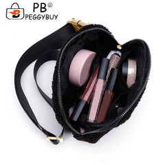 Plush Shoulder Bag with Zipper Pocket for Women