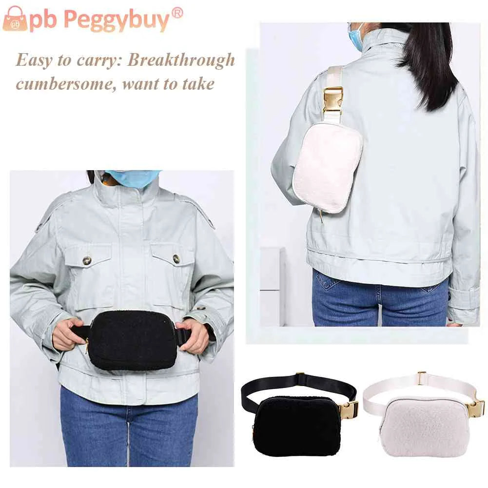 Plush Waist Bag Zipper Pocket Women Messenger Bag for Outdoor Sports