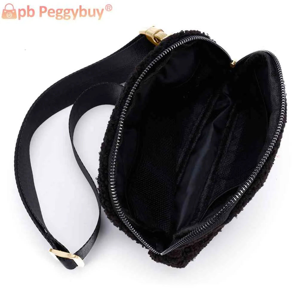 Plush Waist Bag Zipper Pocket Women Messenger Bag for Outdoor Sports