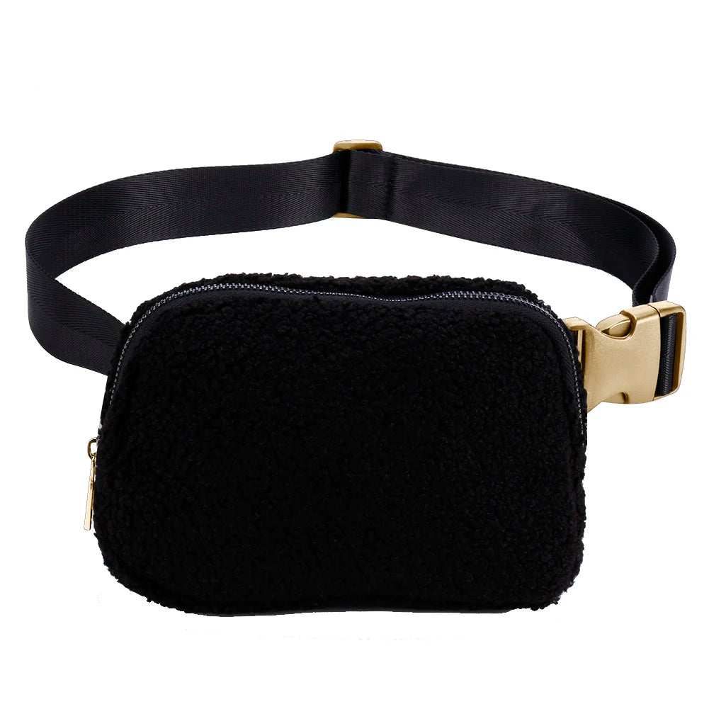 Fleece Waist Belt Bag Zipper Pocket Women Bum Hip Bag Solid Adjustable Strap