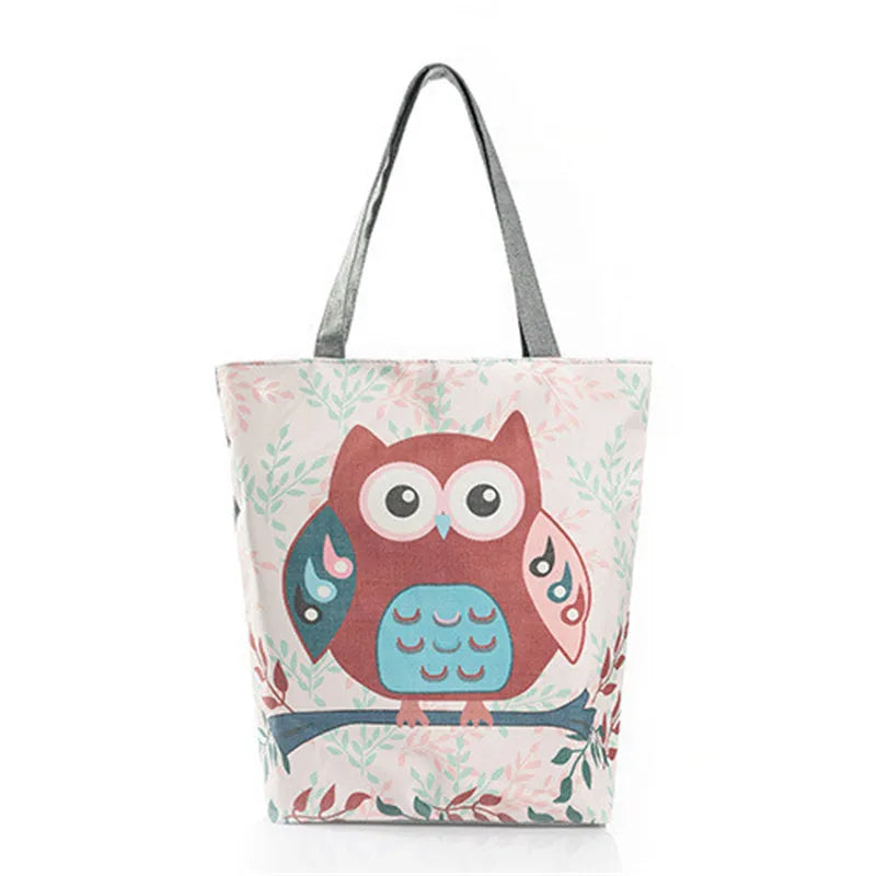Floral & Owl Printed Women's Casual Tote - Daily Use Female Shopping Bag