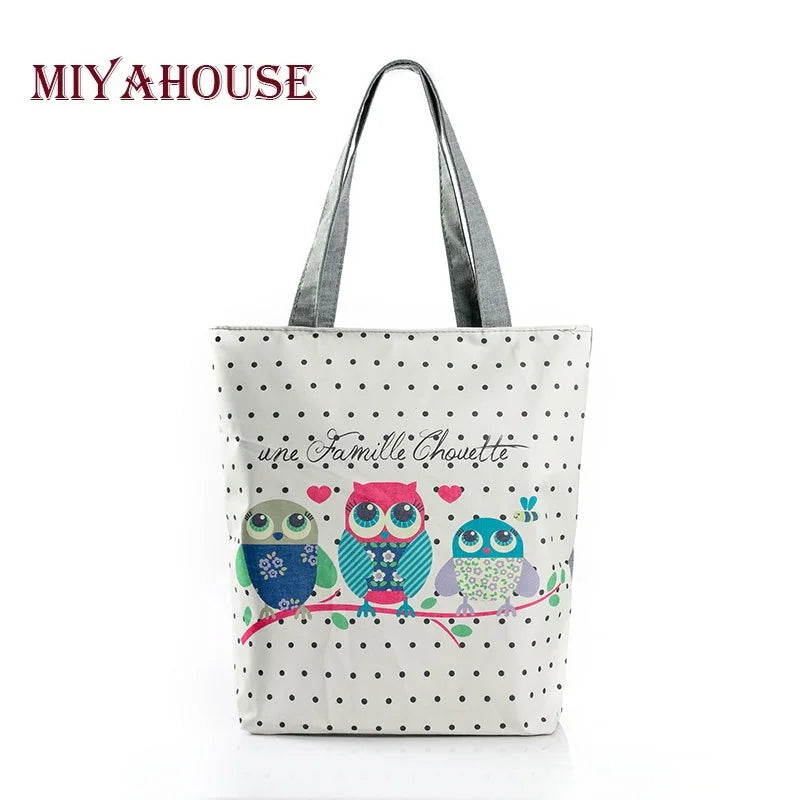 Floral & Owl Print Women's Casual Tote Bag for Daily Use & Shopping