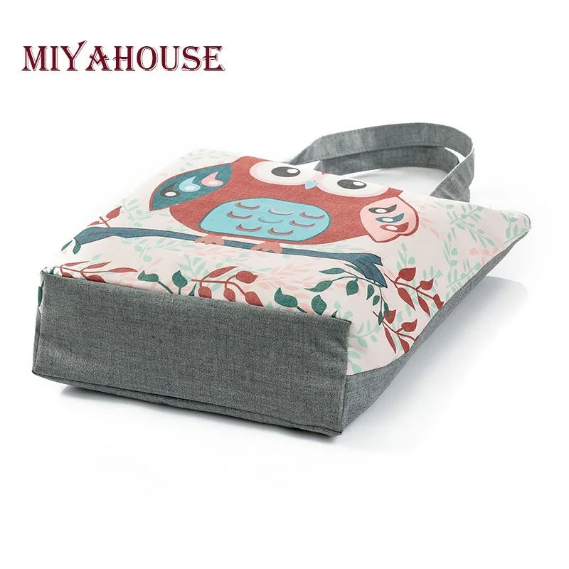 Floral & Owl Print Women's Casual Tote Bag for Daily Use & Shopping