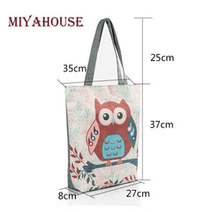 Floral & Owl Print Women's Casual Tote Bag for Daily Use & Shopping
