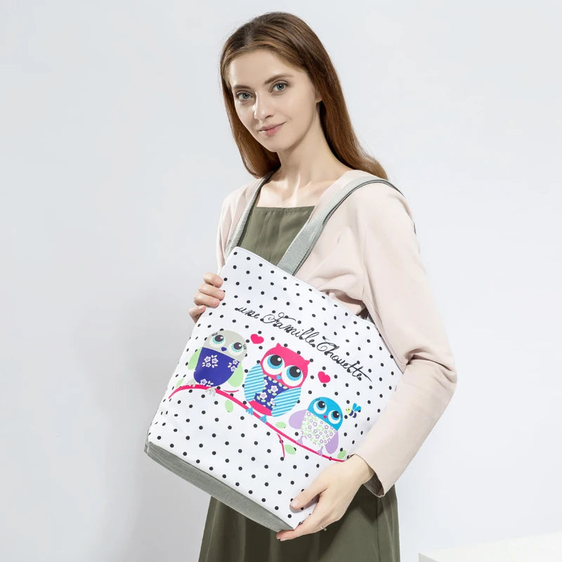 Floral & Owl Print Women's Casual Tote Bag for Daily Use & Shopping