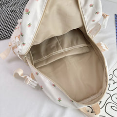 Floral Backpack Nylon Female Preppy Style Capacity Schoolbag with Pendant