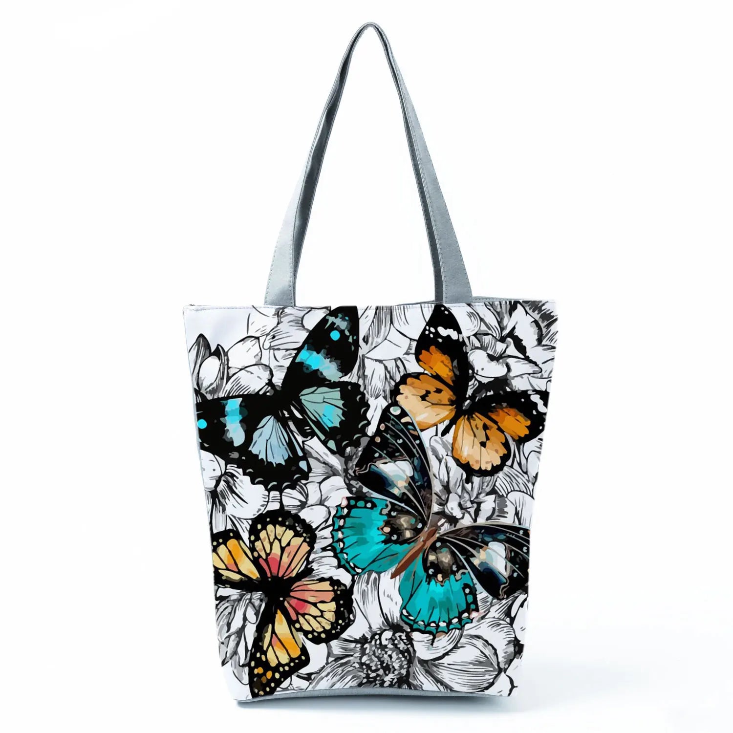 Floral Butterfly Printed Handbag High Capacity Eco Reusable Shopping Bag
