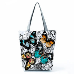 Floral Butterfly Printed Handbag High Capacity Eco Reusable Shopping Bag