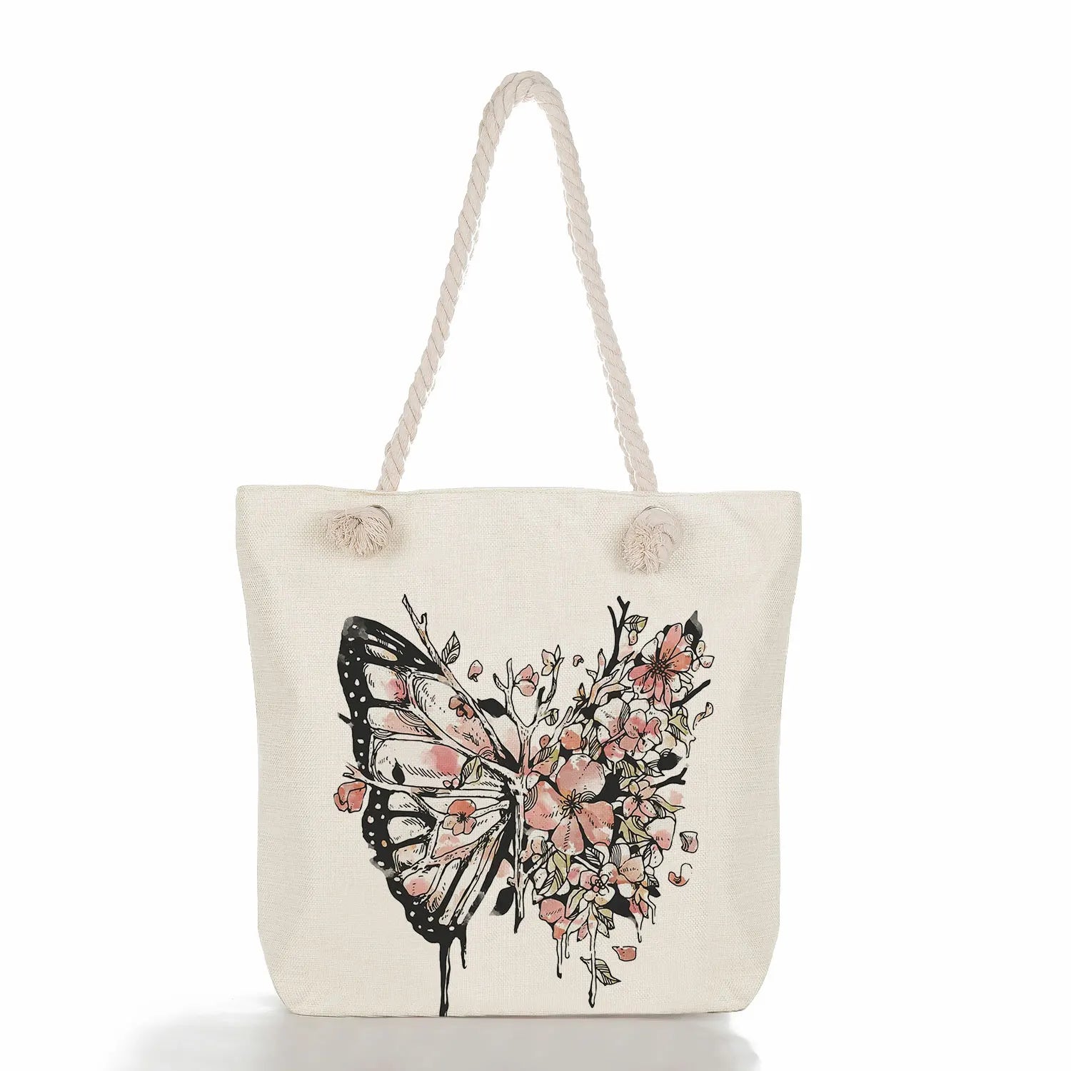 Floral Butterfly Tote Bags Animal Shopping Bags High Capacity Printing Handbags