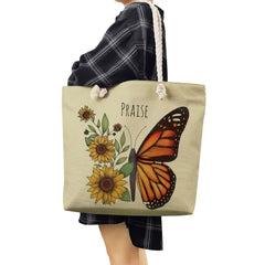 Floral Butterfly Tote Bags Animal Shopping Bags High Capacity Printing Handbags