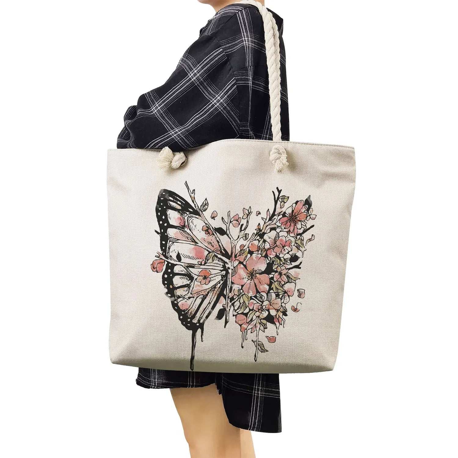 Floral Butterfly Tote Bags Animal Shopping Bags High Capacity Printing Handbags