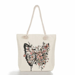Floral Butterfly Tote Bags Animal Shopping Bags High Capacity Printing Handbags