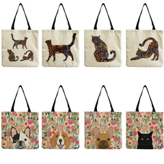 Floral Cat Dog Print Handbag Women Tote Shoulder Bags