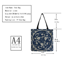 Floral Ceramic Chinoiserie Shoulder Bag High Capacity Tote Bag