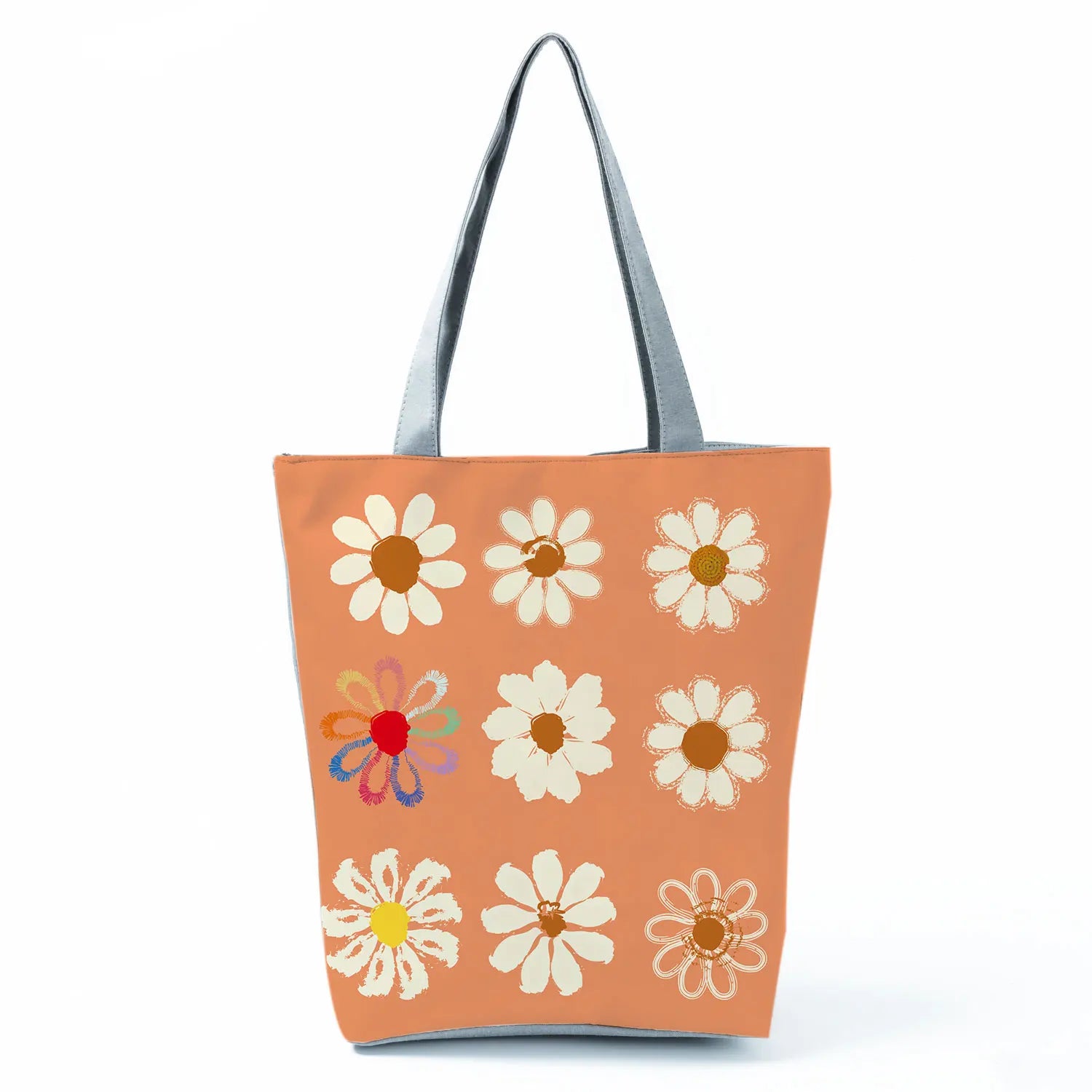 Floral Daisy Printed Handbags Eco Reusable Shopping Bag Tote Orange