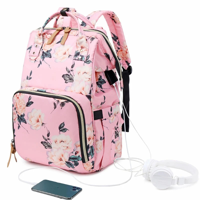Floral Diaper Bag Backpack Large Baby Bag Multi-functional Travel Back Pack