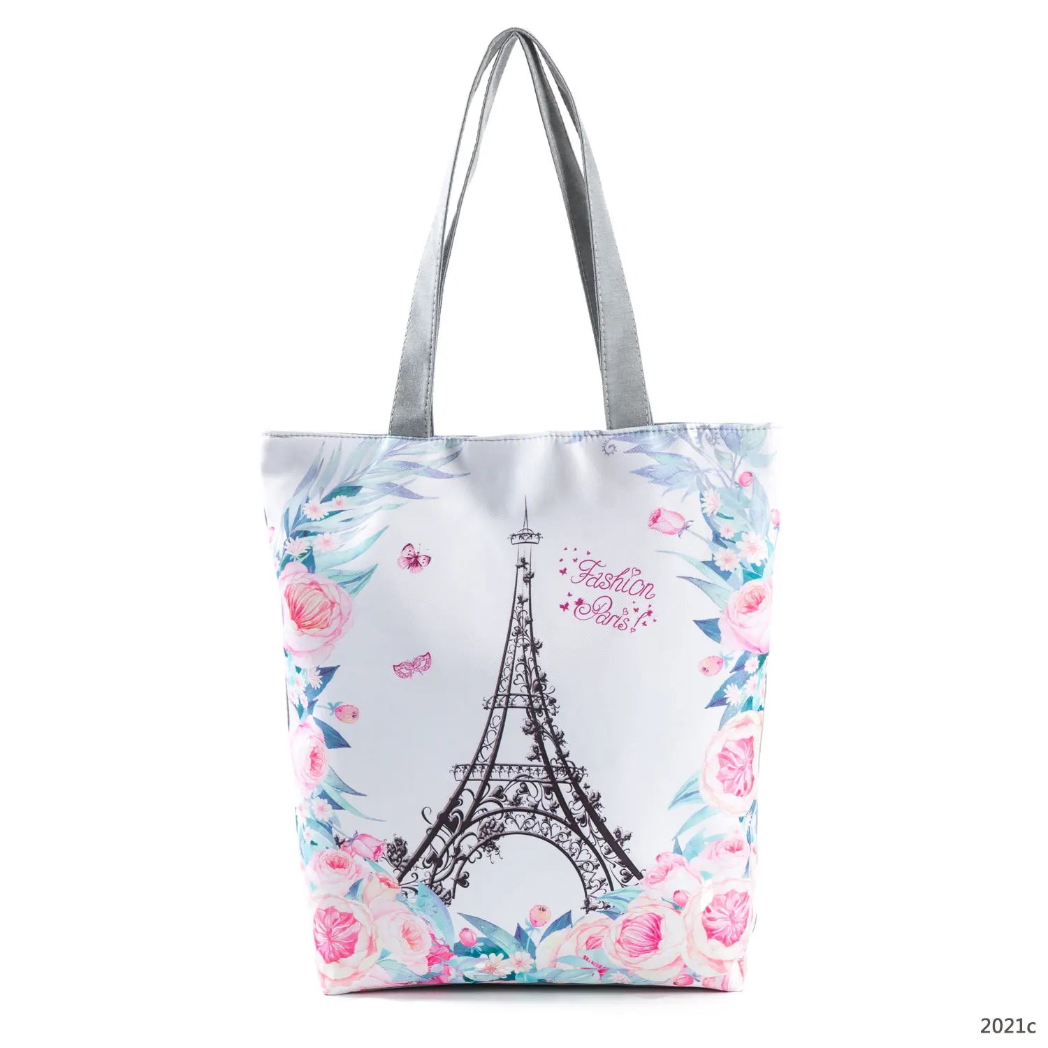 Floral Eiffel Tower Tote Paris Landscape Beach Bag Women Travel Shoulder Bags