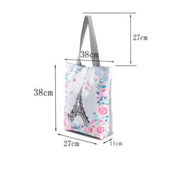 Floral Eiffel Tower Tote Paris Landscape Beach Bag Women Travel Shoulder Bags