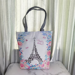 Floral Eiffel Tower Tote Paris Landscape Beach Bag Women Travel Shoulder Bags