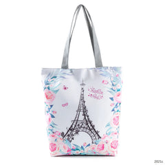 Floral Eiffel Tower Tote Paris Landscape Beach Bag Women Travel Shoulder Bags