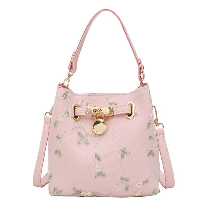 Floral Embroidery Bucket Messenger Bag Ladies One-shoulder Bag