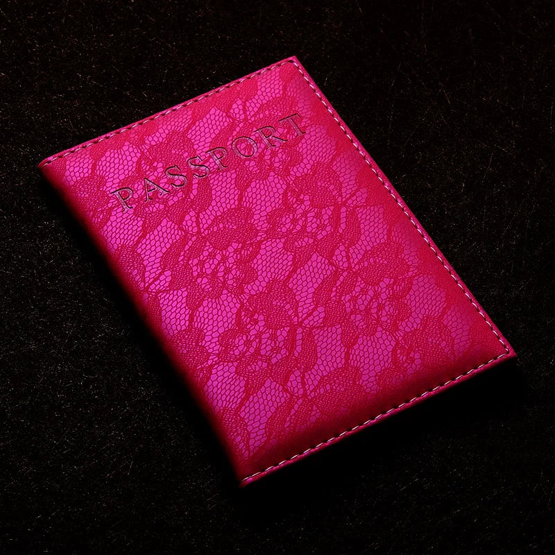 Floral Lace Passport Cover Travel Case Pu Leather Holder