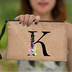 Floral Letter Print Women Cosmetic Bag Makeup Handbag Storage Pouch