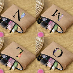 Floral Letter Print Women Cosmetic Bag Makeup Handbag Storage Pouch
