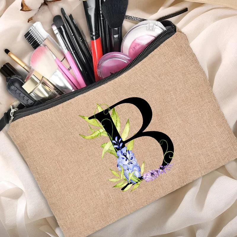 Floral Letter Print Women Cosmetic Bag - Bridesmaid Makeup Bag