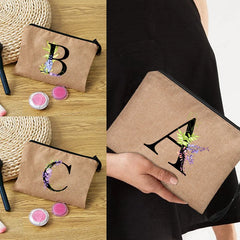 Floral Letter Print Women Cosmetic Bag Makeup Handbag Storage Pouch