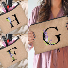 Floral Letter Print Women Cosmetic Bag Makeup Handbag Storage Pouch