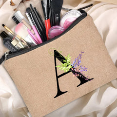 Floral Letter Print Women Cosmetic Bag Makeup Handbag Storage Pouch