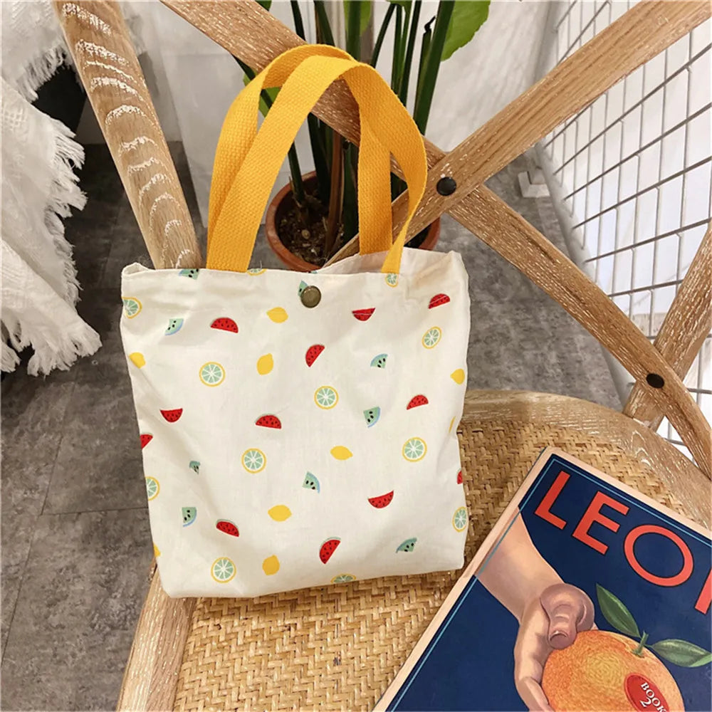 Floral Mini Canvas Shopping Handbags Female Reusable Foldable Tote Bags