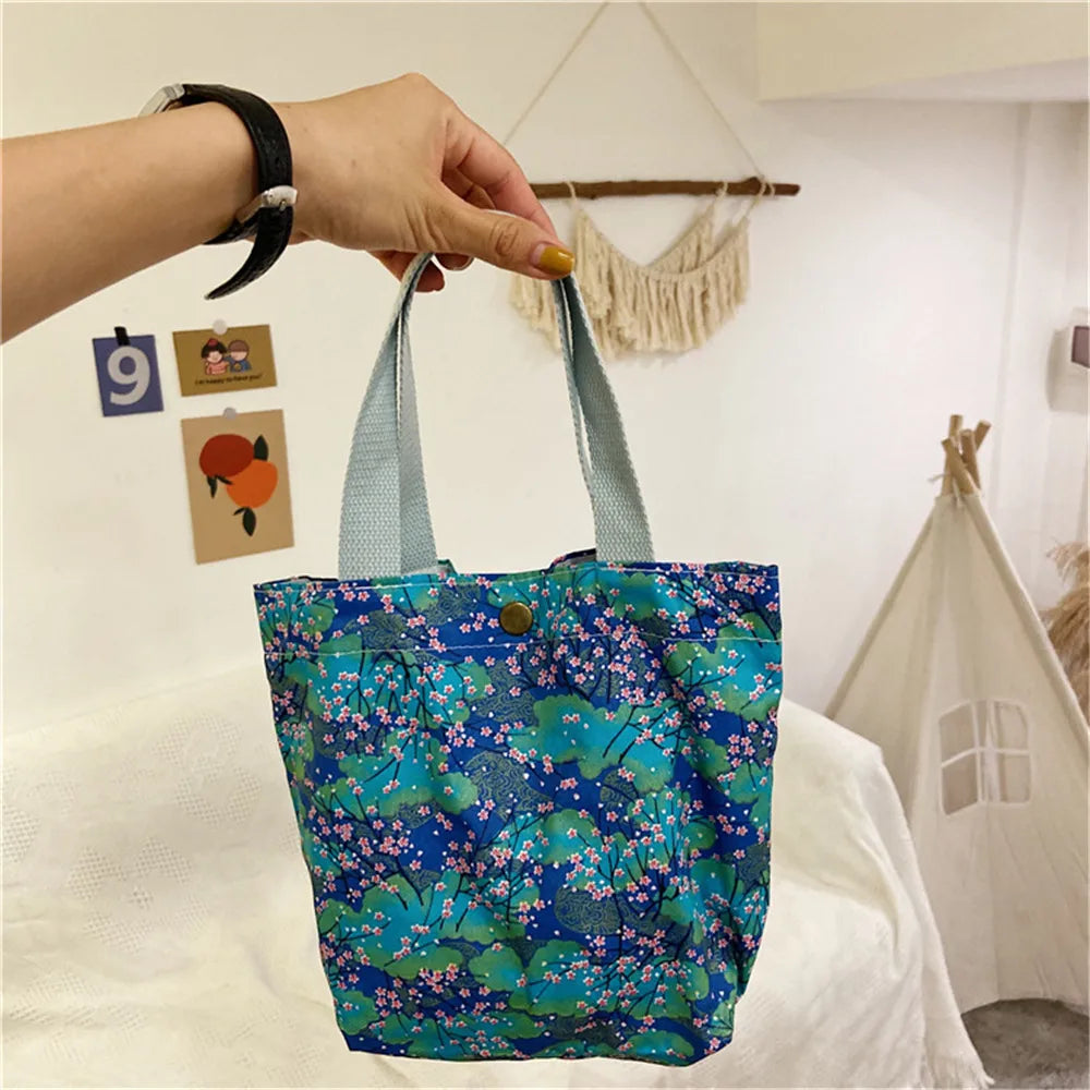 Floral Mini Canvas Shopping Handbags Female Reusable Foldable Tote Bags