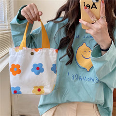 Floral Mini Canvas Shopping Handbags Female Reusable Foldable Tote Bags
