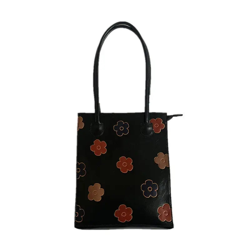 Floral PU Leather Shoulder Bag Retro Vintage Handbag for Women