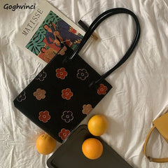 Floral PU Leather Shoulder Bag Retro Vintage Handbag for Women