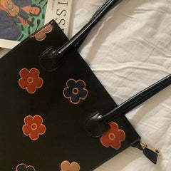 Floral PU Leather Shoulder Bag Retro Vintage Handbag for Women