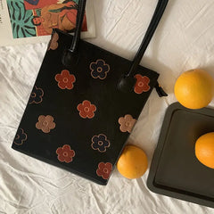 Floral PU Leather Shoulder Bag Retro Vintage Handbag for Women