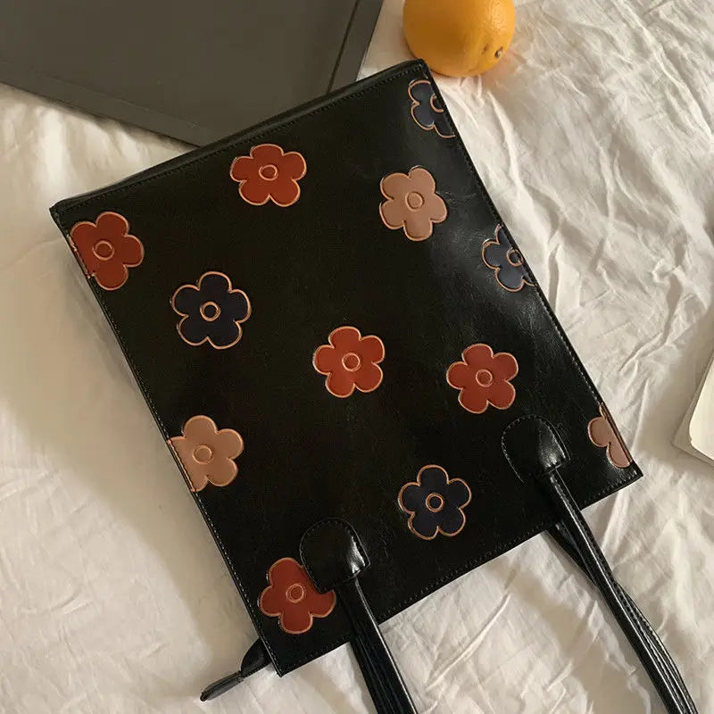 Floral PU Leather Shoulder Bag Retro Vintage Handbag for Women