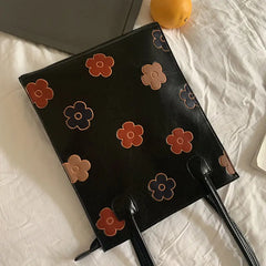 Floral PU Leather Shoulder Bag Retro Vintage Handbag for Women