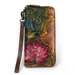 Floral Painting Leather Women's Wallet Large Capacity Clutch Cowhide Wallet
