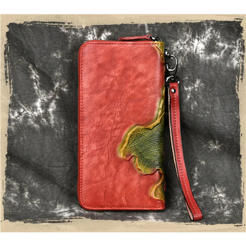 Floral Painting Leather Women's Wallet Large Capacity Clutch Cowhide Wallet