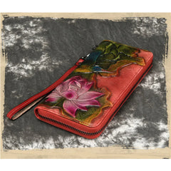 Floral Painting Leather Women's Wallet Large Capacity Clutch Cowhide Wallet