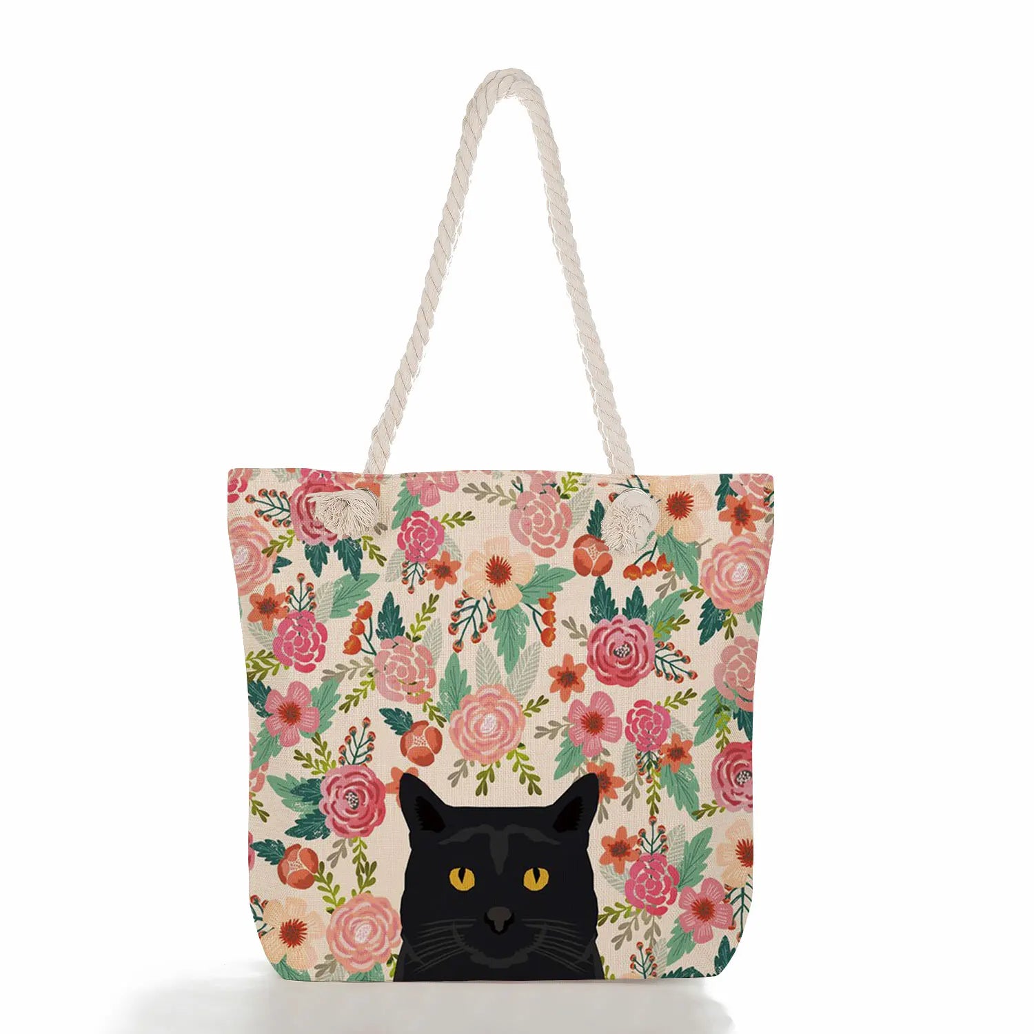 Floral Pet Dog Cat Print Tote Bags Large Casual Linen School Shoulder Bag Women