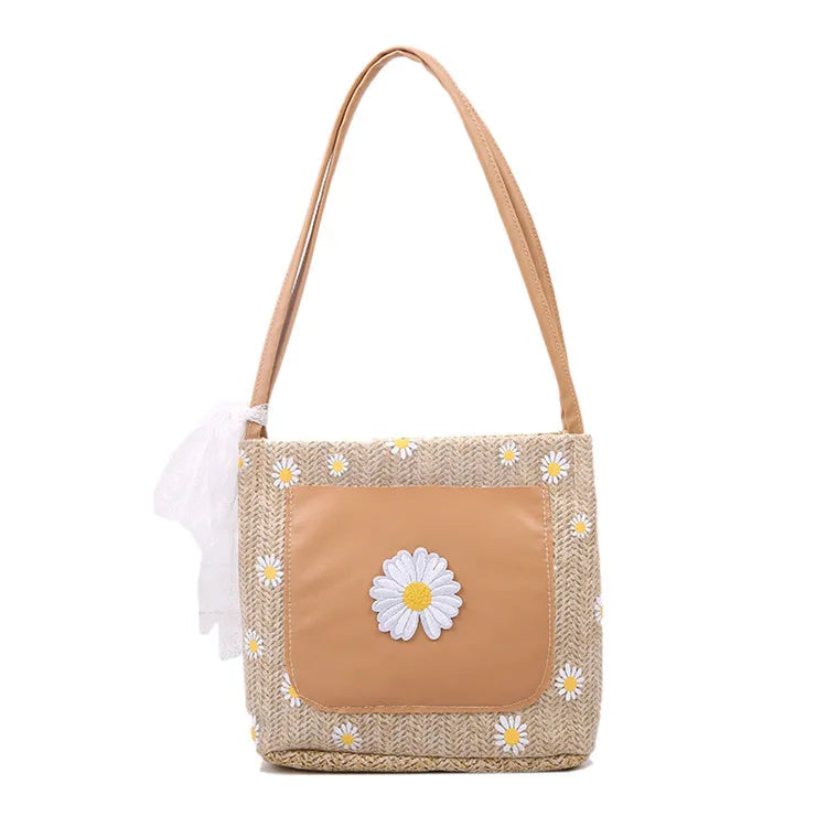 Floral Embroidered Shoulder Bag Women Handbag Lace Bow