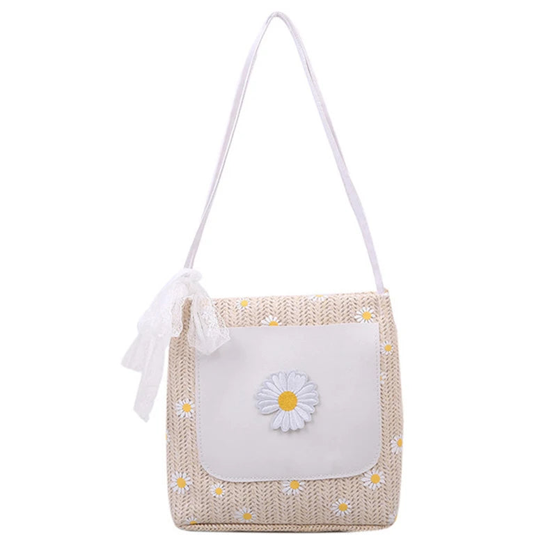 Floral Embroidered Shoulder Bag Women Handbag Lace Bow